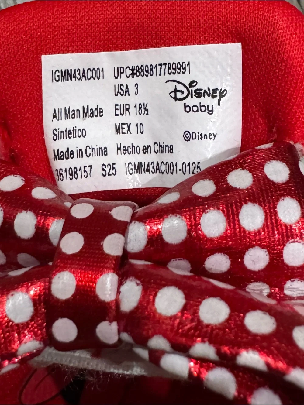 NIB Disney Baby Minnie Mouse Red Polka Dot Bow Sneakers — Size 3
